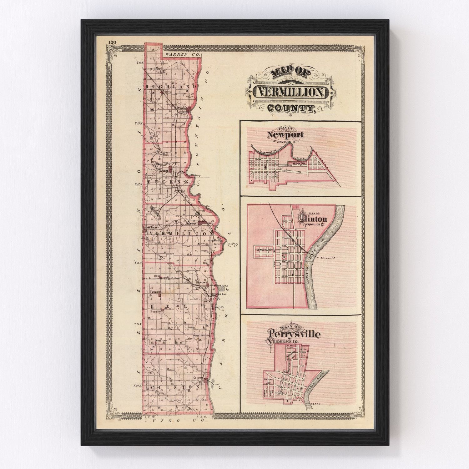 Vintage Map of Vermillion County Indiana, 1876 by Ted's Vintage Art