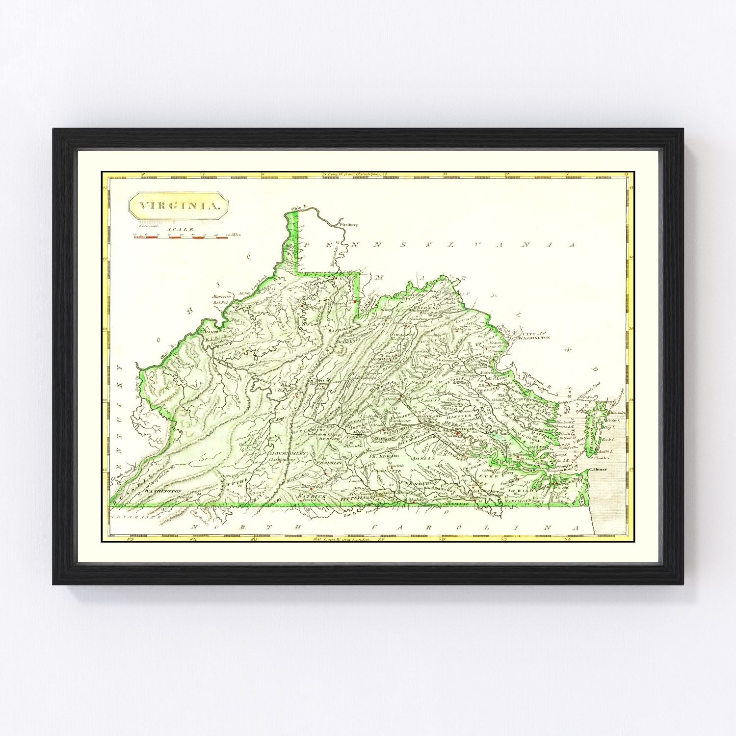 Vintage Map of Virginia 1804 by Ted's Vintage Art