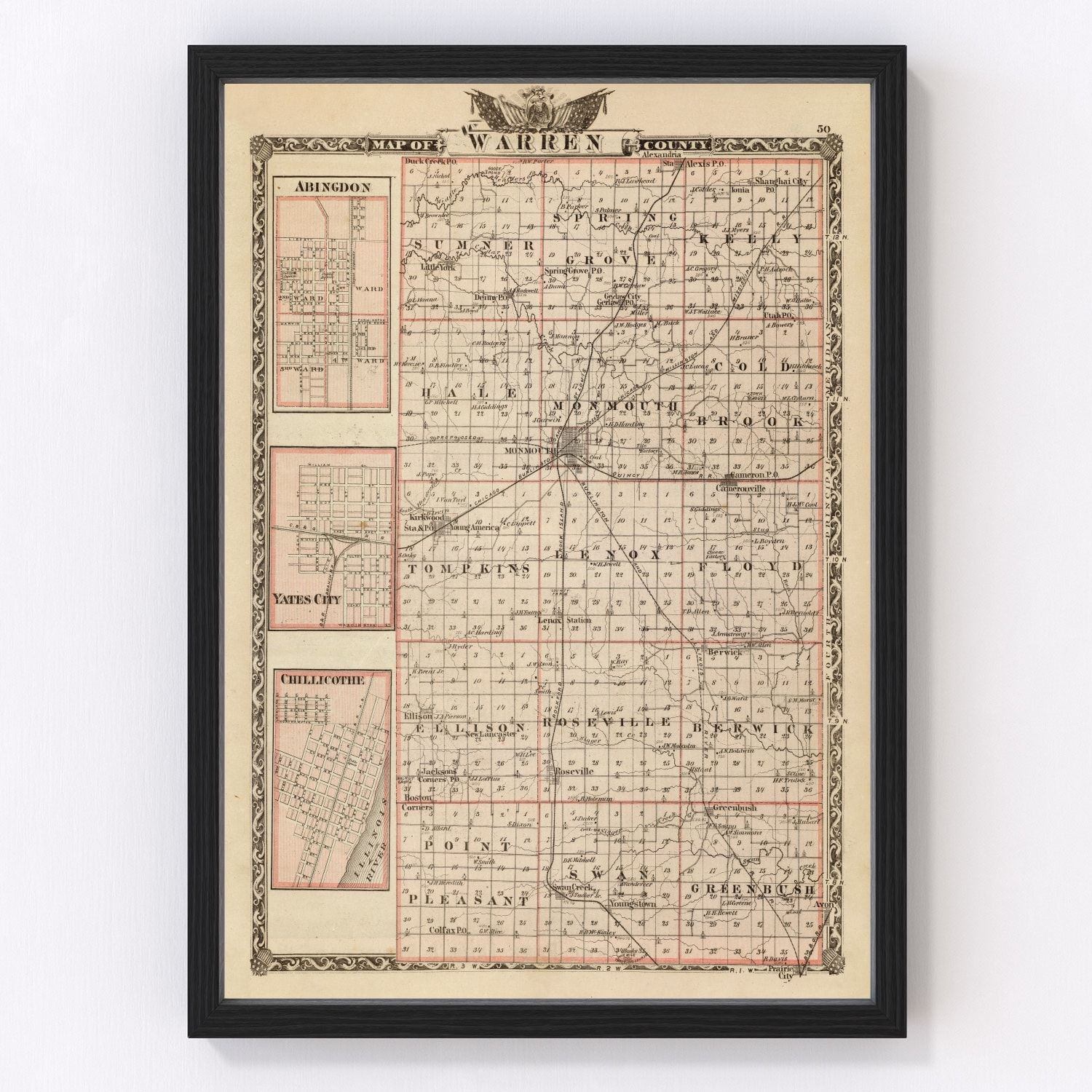 Vintage Map Of Warren County Illinois 1876 By Teds Vintage Art 1687