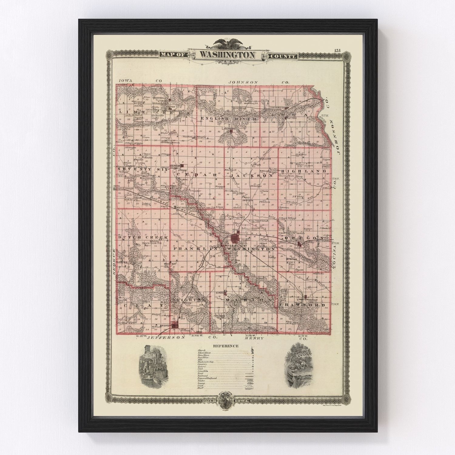 Vintage Map of Washington County Iowa, 1875 by Ted's Vintage Art