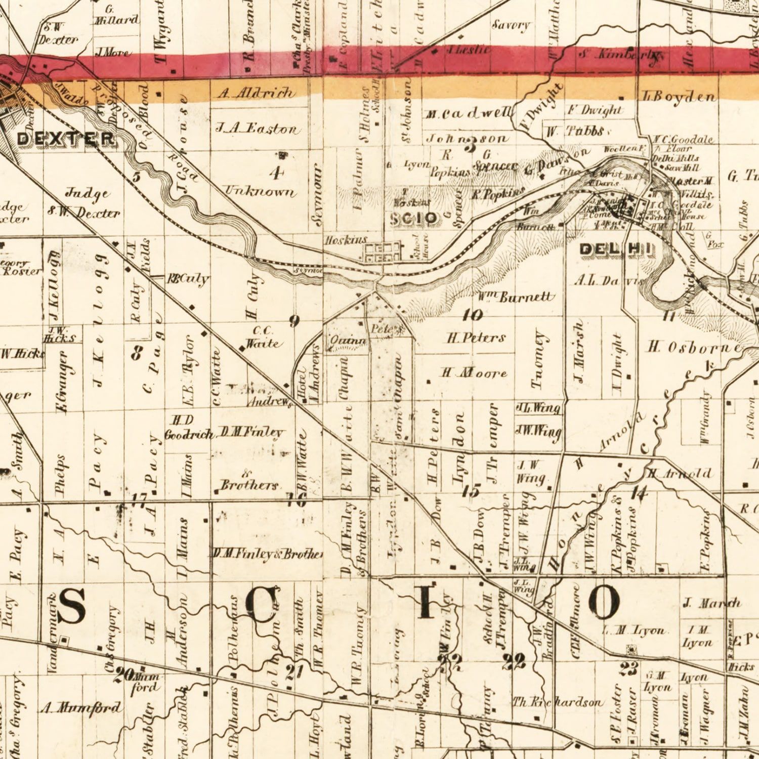 Vintage Map Of Washtenaw County Michigan 1856 By Teds Vintage Art