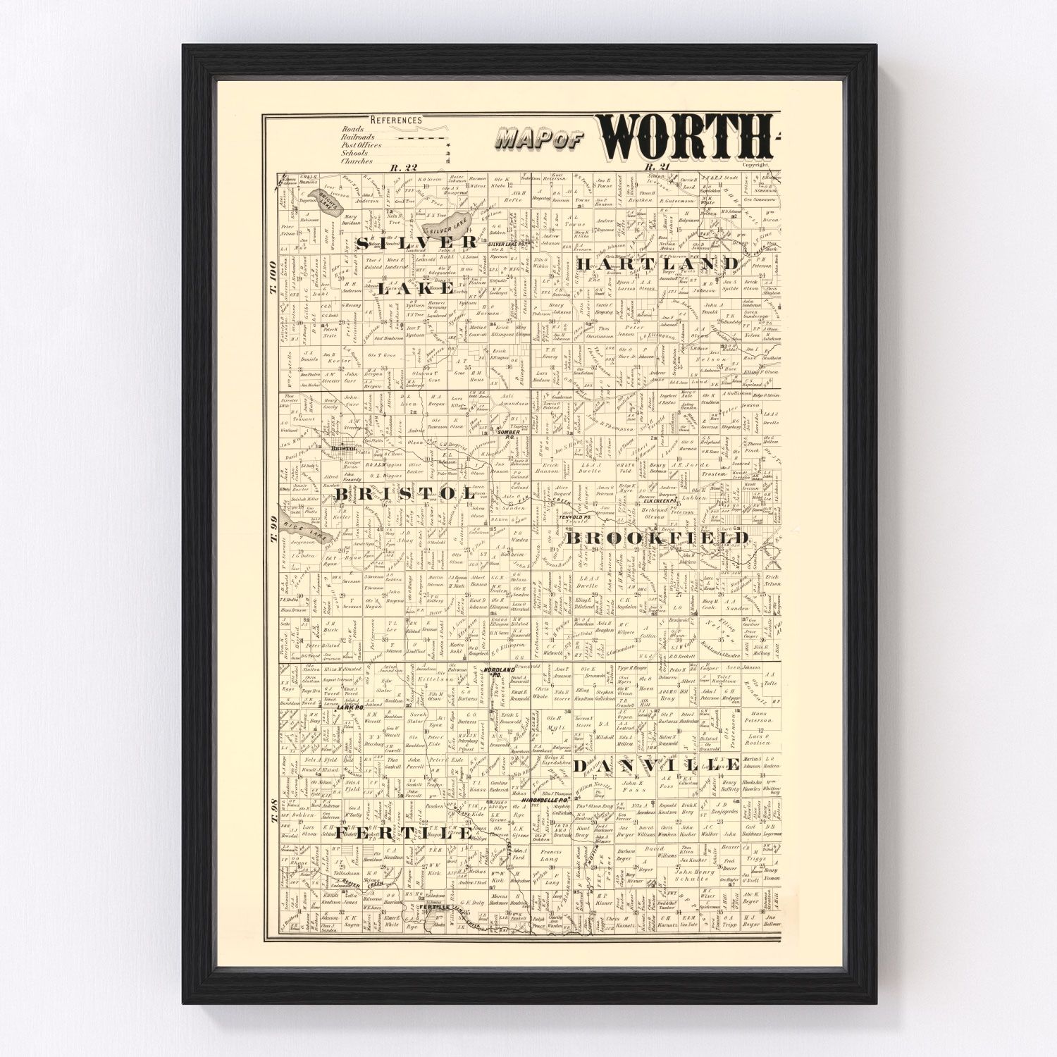 Vintage Map Of Worth County, Iowa 1894 By Ted's Vintage Art