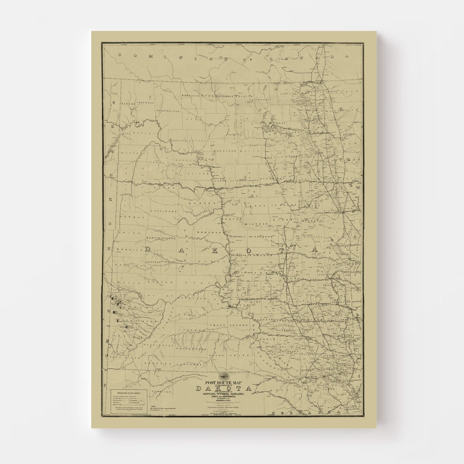 Vintage Post Route Map of Dakota Territory 1885 by Ted's Vintage Art