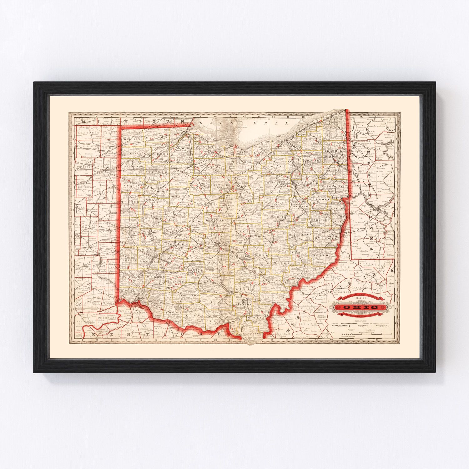 Vintage Railroad Map Of Ohio 1882 By Ted S Vintage Art   6583 