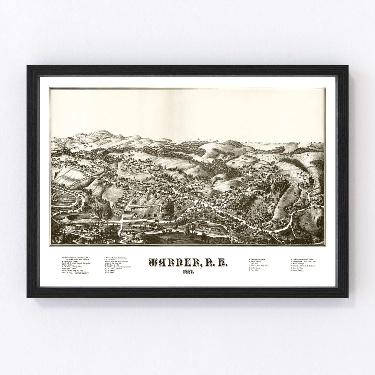 Vintage Map of Warner, New Hampshire 1887 by Ted's Vintage Art