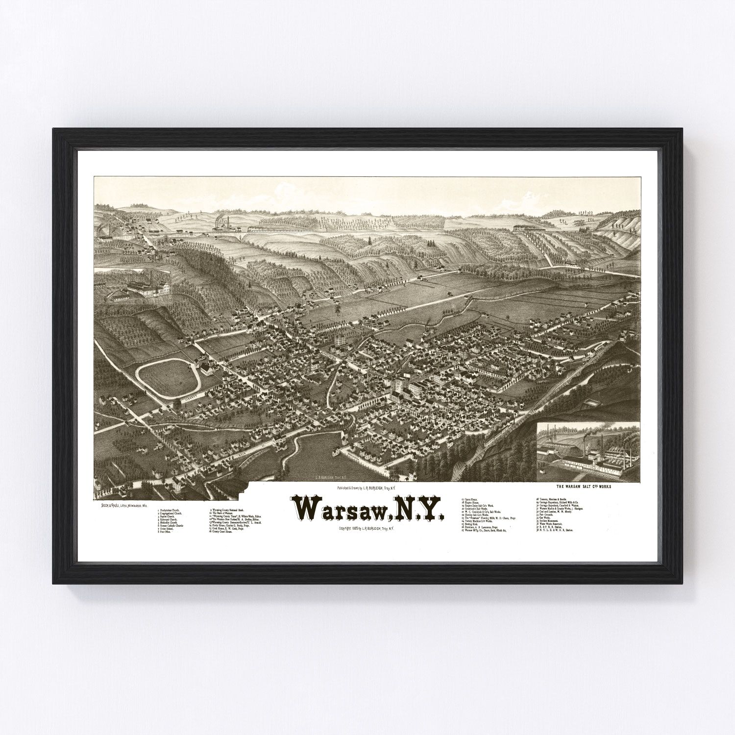 Vintage Map of Warsaw, New York 1885 by Ted's Vintage Art