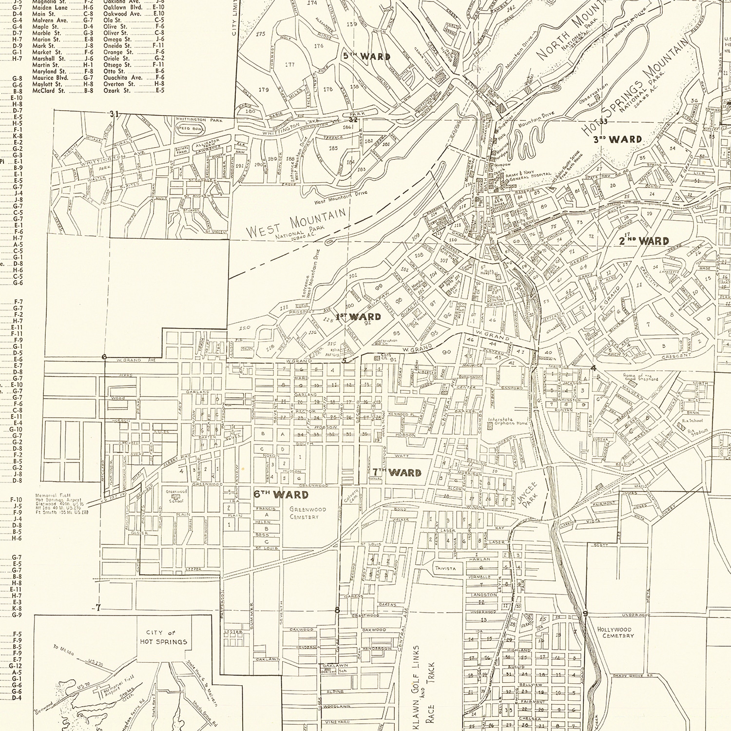 Vintage Map of Hot Springs, Arkansas 1948 by Ted's Vintage Art