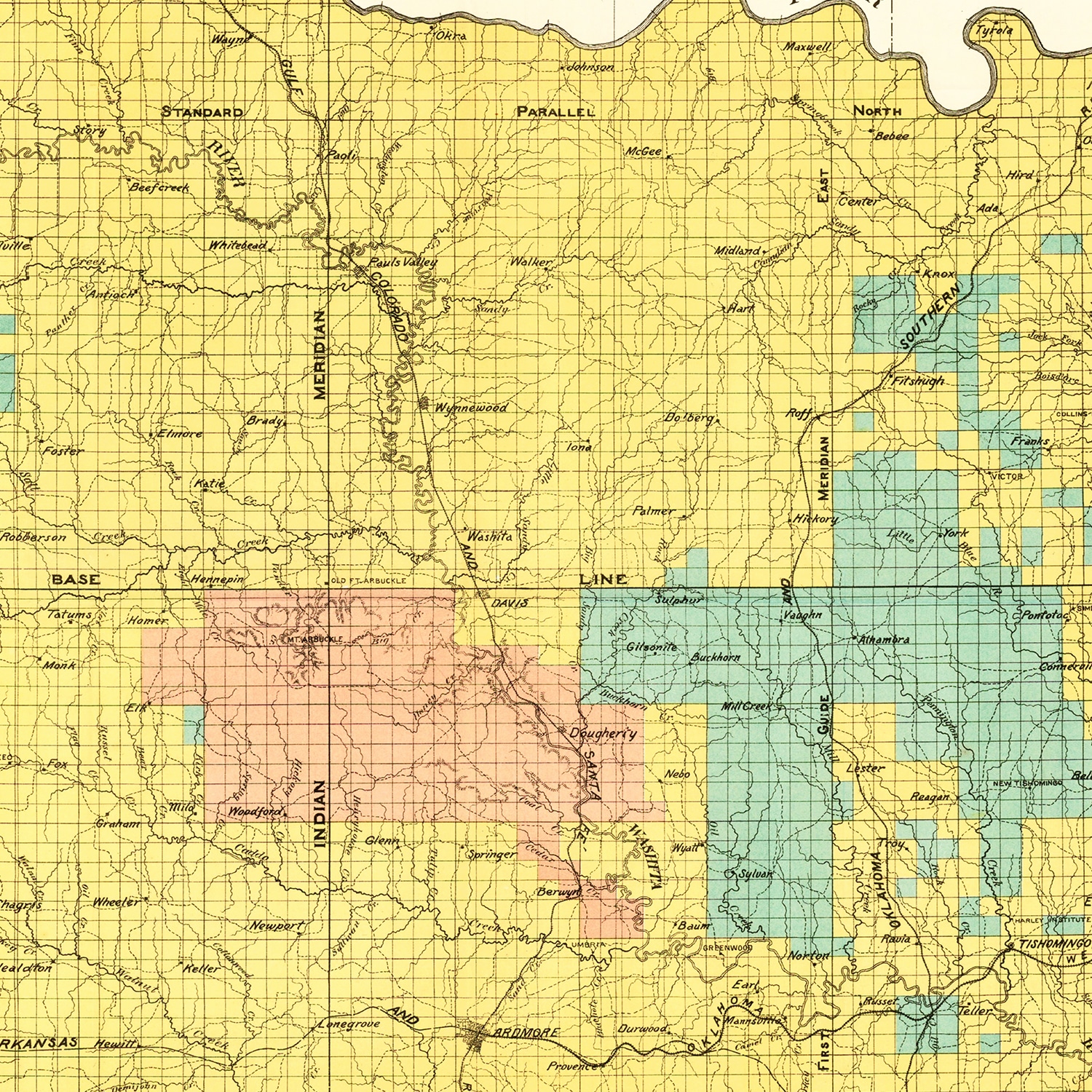 Vintage Map of Chickasaw Nation, Indian Territory, 1900 by Ted's ...