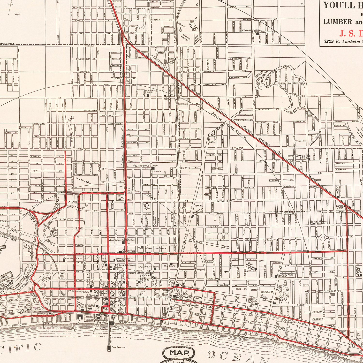 Vintage Map of Long Beach, California 1913 by Ted's Vintage Art