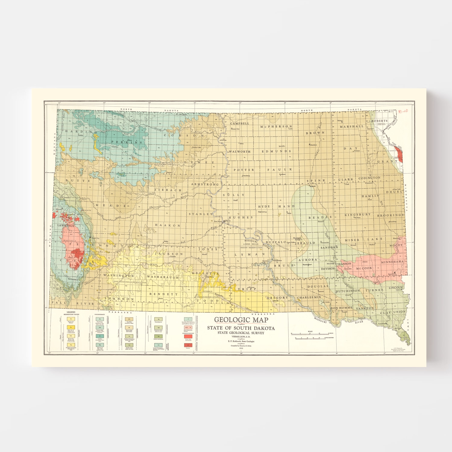 Vintage Map of South Dakota 1932 by Ted's Vintage Art