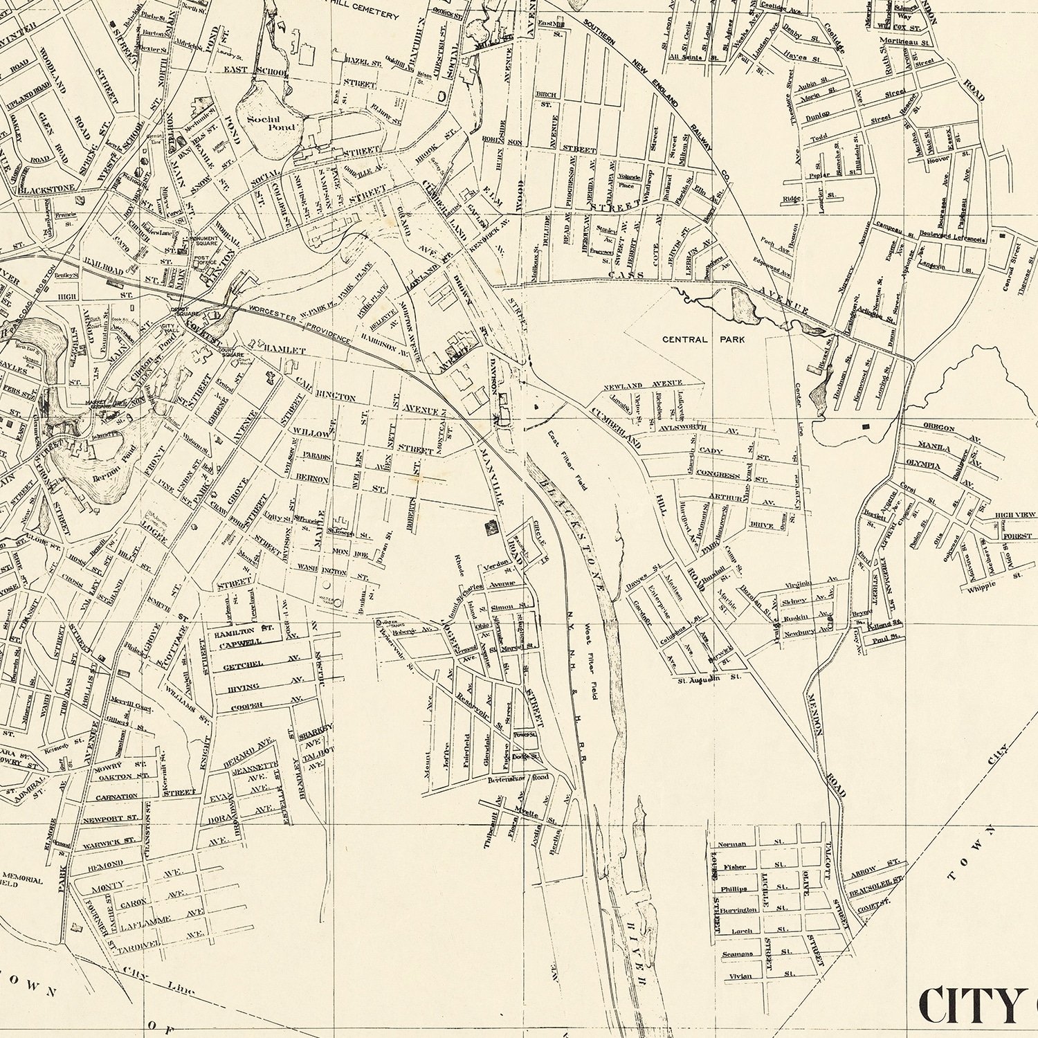 Vintage Map Of Woonsocket, Rhode Island 1929 By Ted's Vintage Art