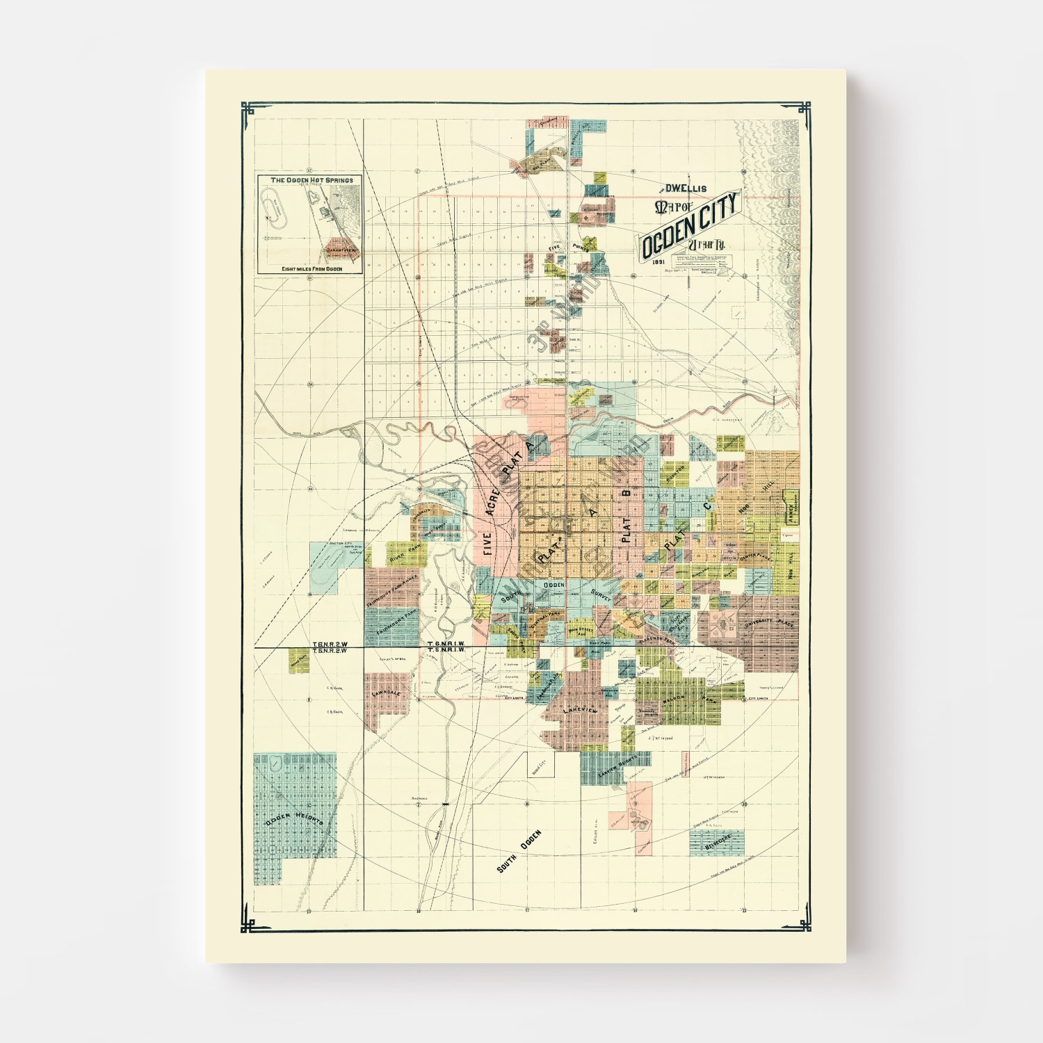 Vintage Map of Ogden, Utah 1891 by Ted's Vintage Art