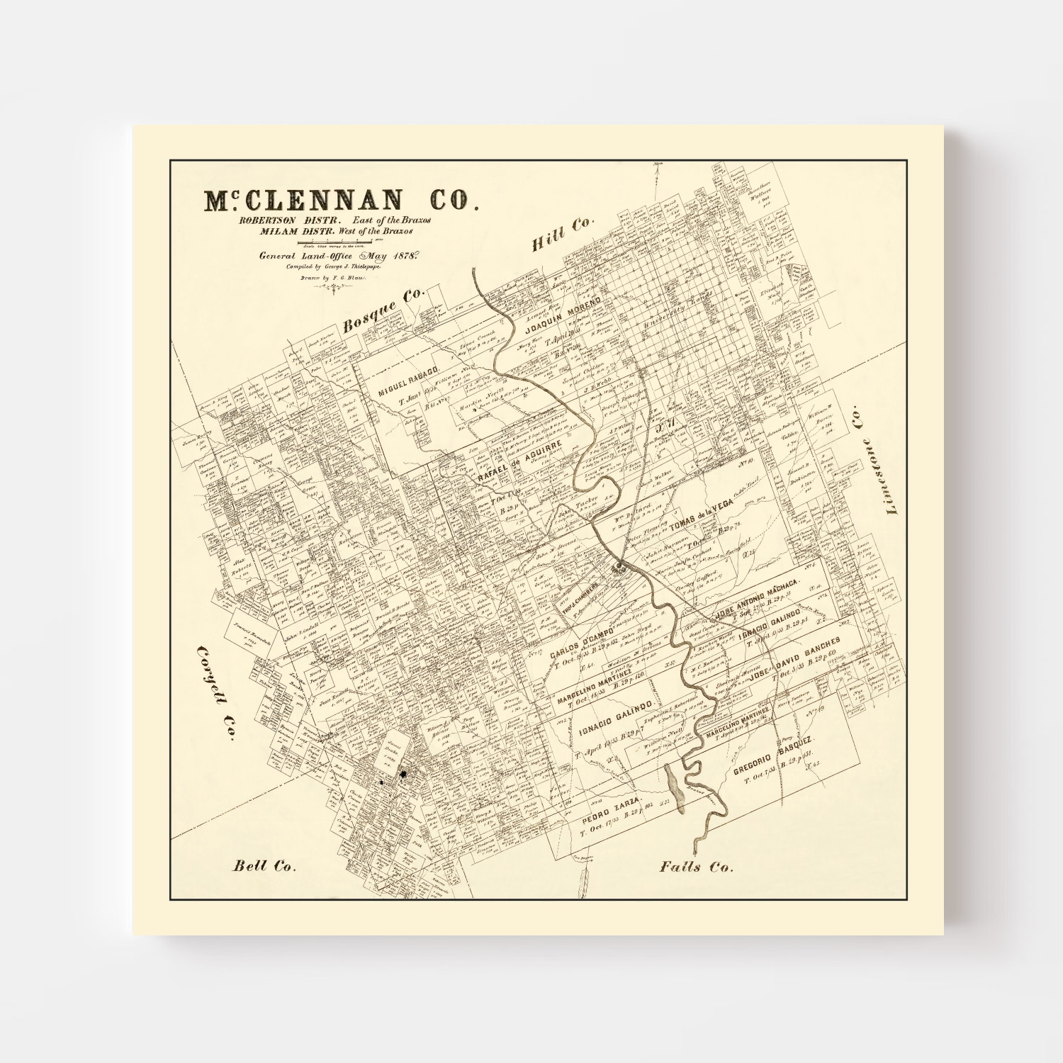 Vintage Map Of McLennan County, Texas 1878 By Ted's Vintage Art