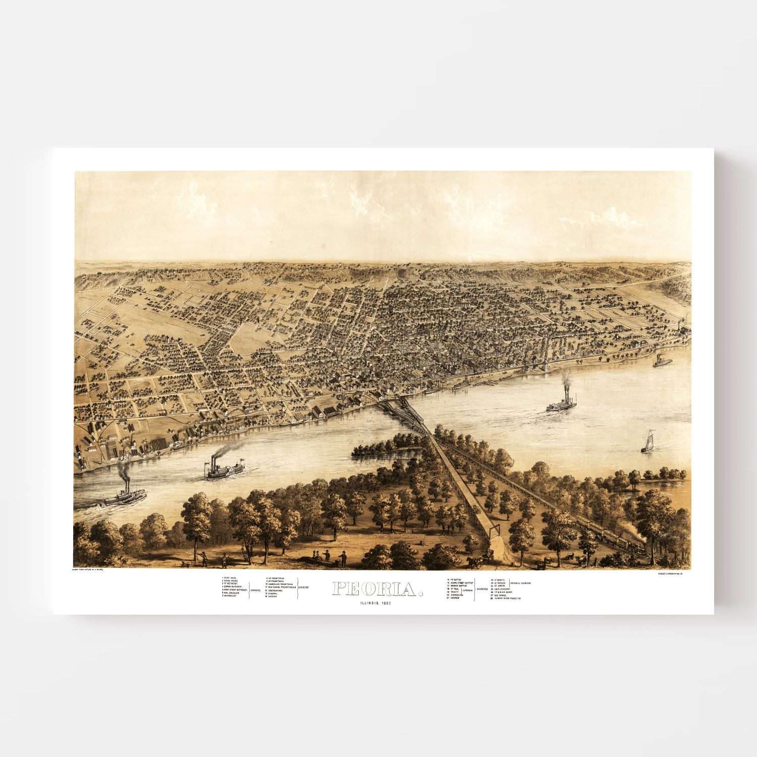 Vintage Map of Peoria, Illinois 1867 by Ted's Vintage Art