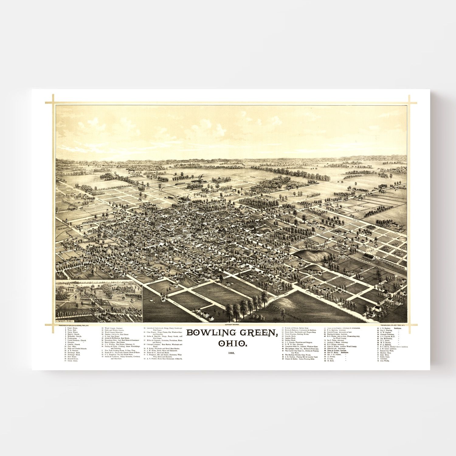 Conneaut Ohio 1896 Historic Panoramic Town Map 24x36 
