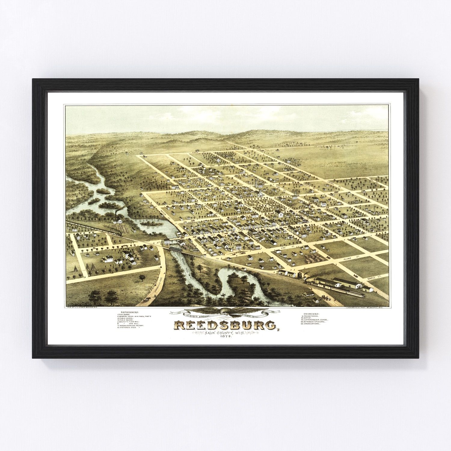Vintage Map of Reedsburg, Wisconsin 1874