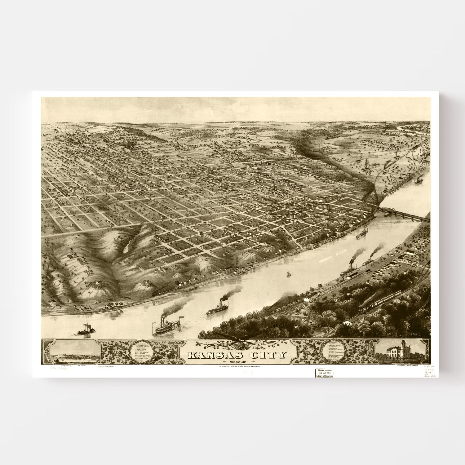 Giclée Prints Kansas Map 1879 Hiawatha Historic Birds Eye View Vintage ...