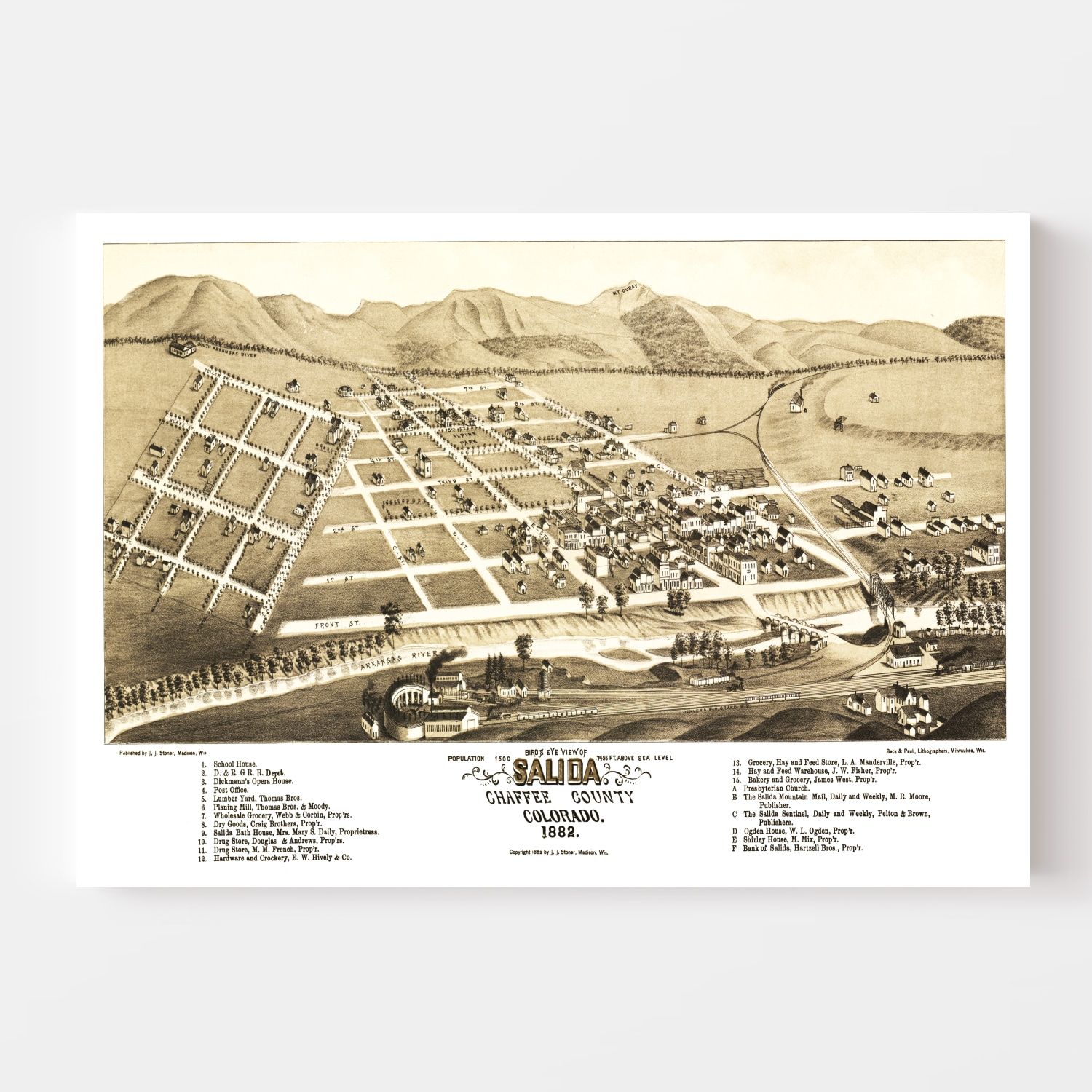 Vintage Map of Salida, Colorado 1882