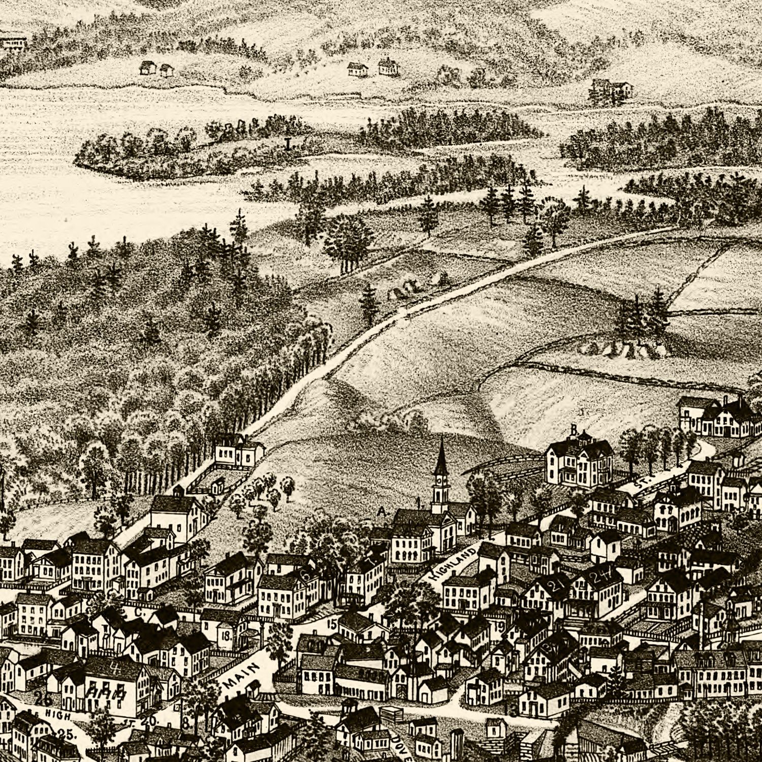 Vintage Map of Meredith Village, New Hampshire 1889