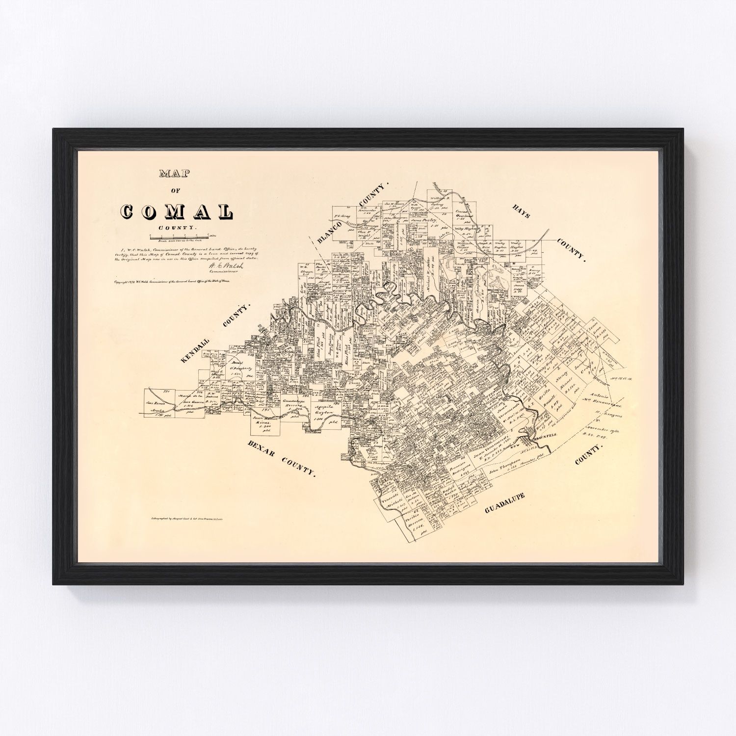 Vintage Map Of Comal County Texas 1879 By Teds Vintage Art 2918