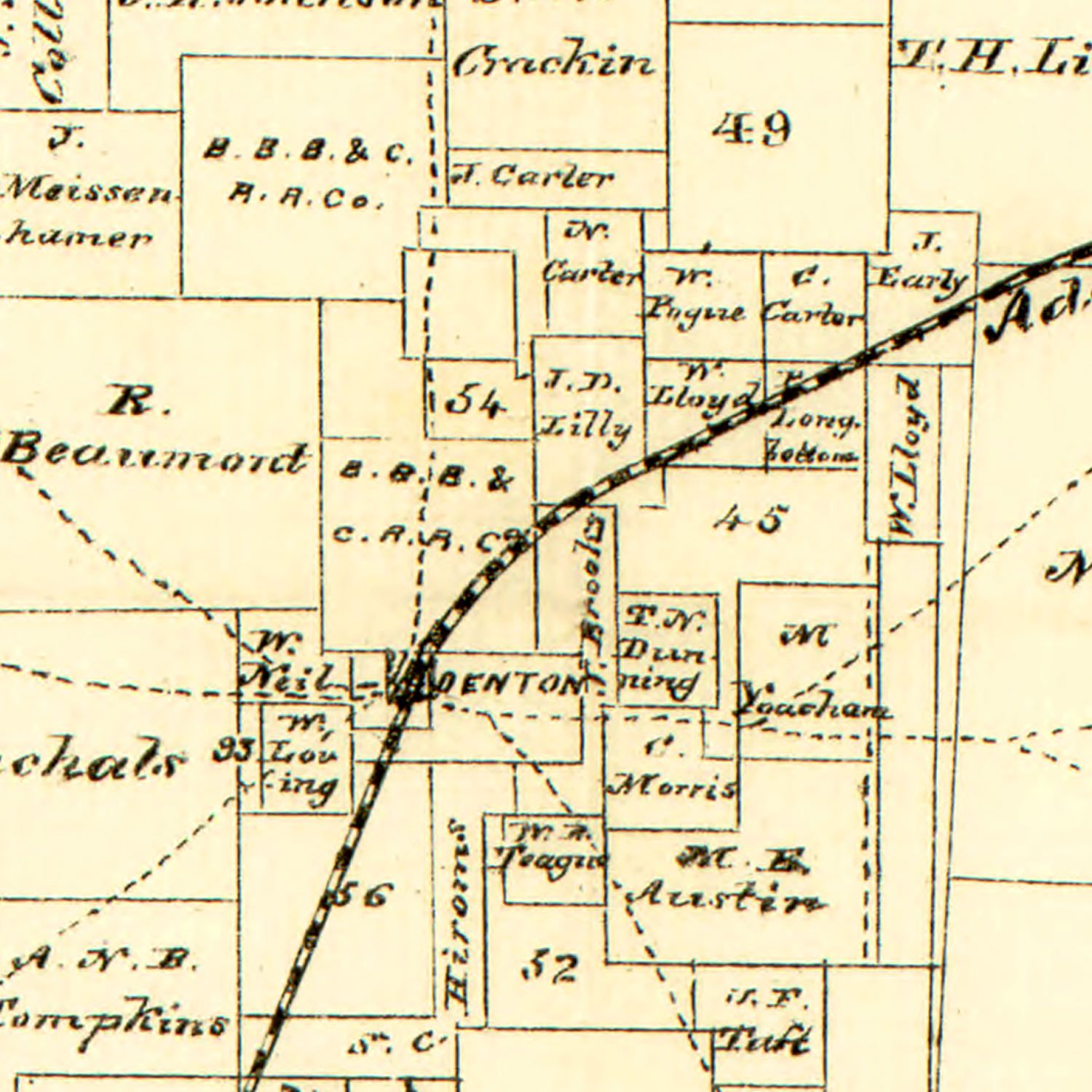Vintage Map of Denton County, Texas 1870