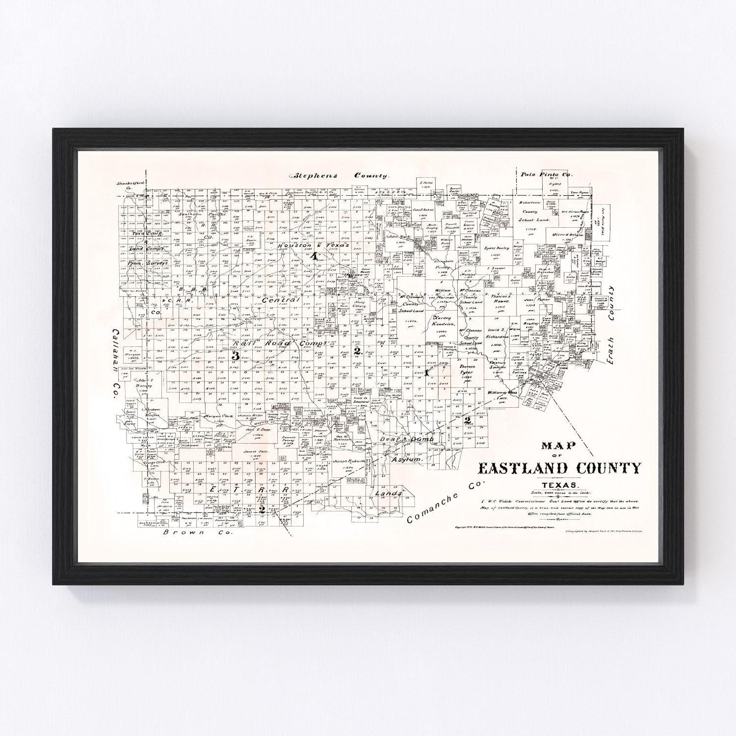 Vintage Map of Eastland County, Texas 1879