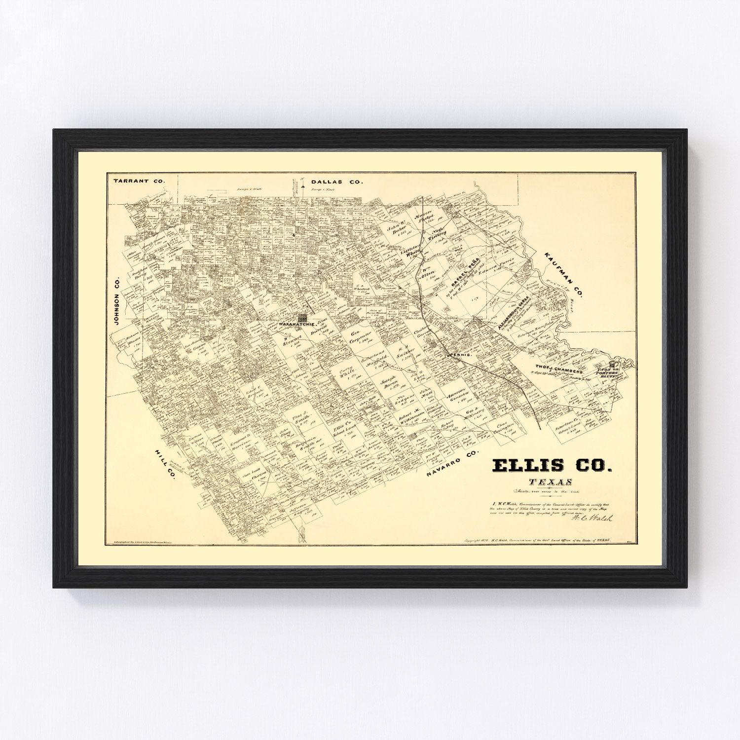 Vintage Map Of Ellis County, Texas 1879 By Ted's Vintage Art