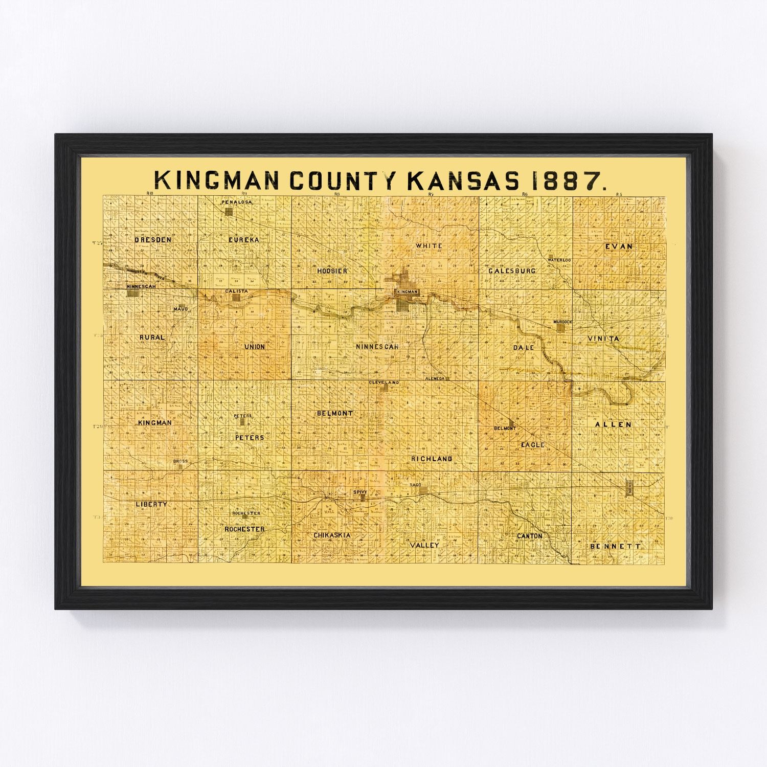 Vintage Map of Kingman County, Kansas 1887