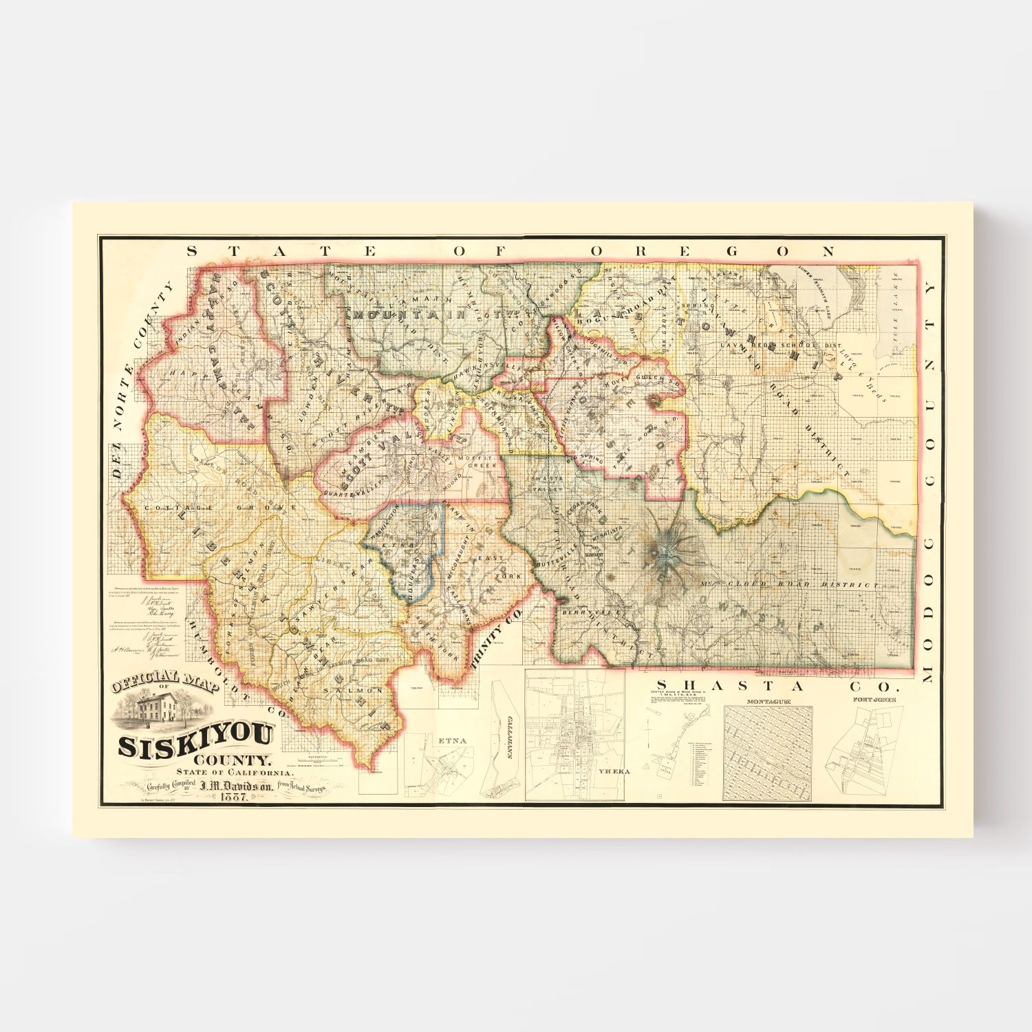 Vintage Map of Siskiyou County, California 1887