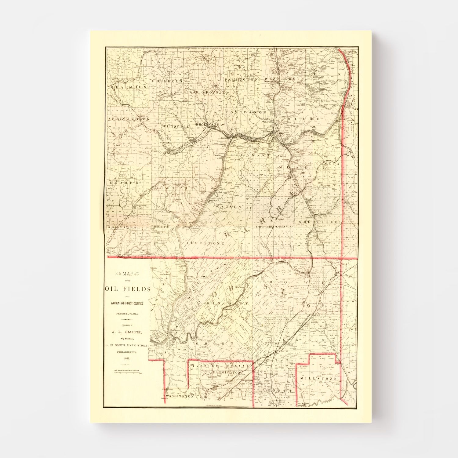 Vintage Map of Warren County, Pennsylvania 1882