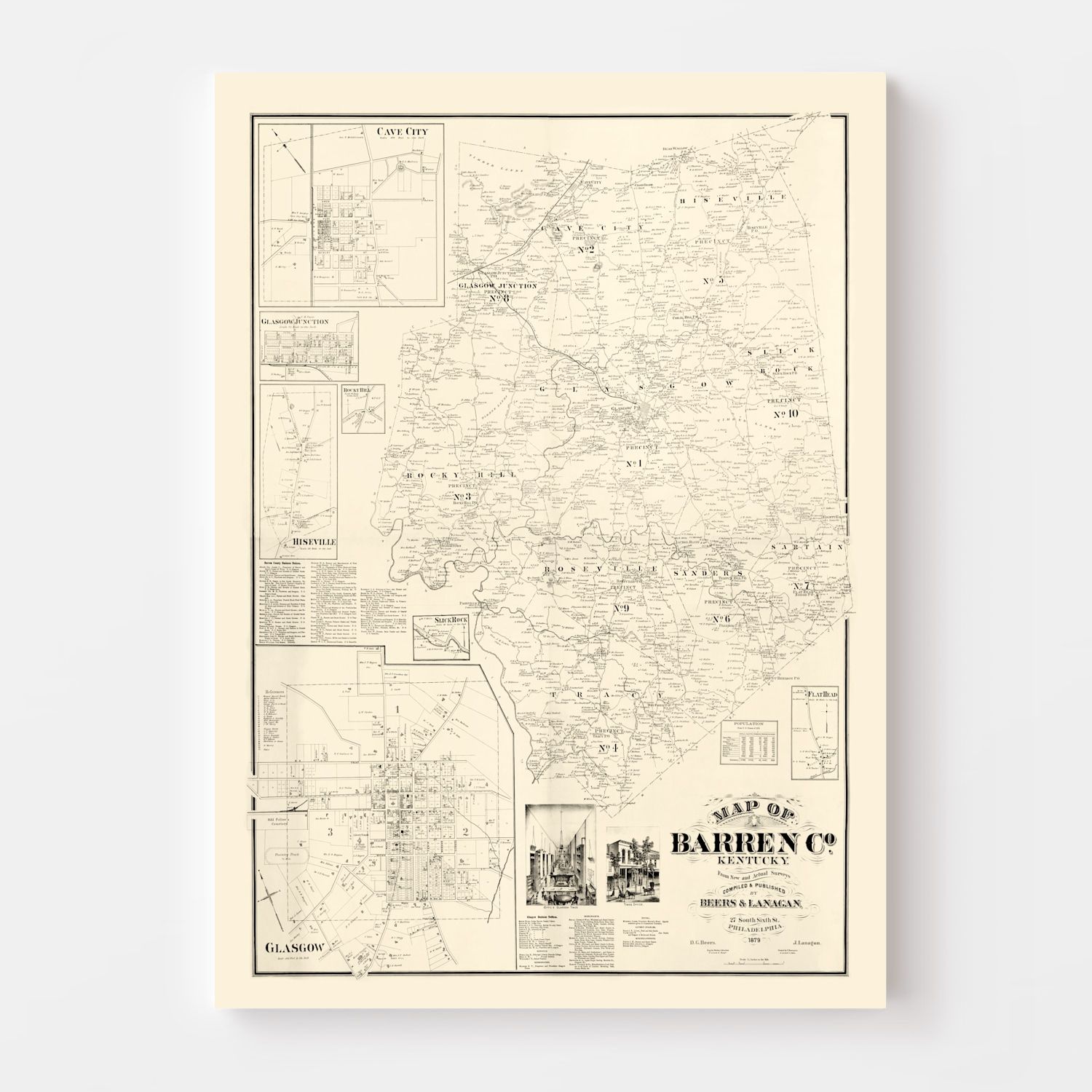 Vintage Map of Barren County, Kentucky 1879