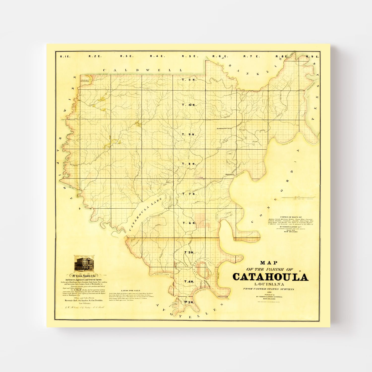 Vintage Map of Catahoula Parish, Louisiana 1860