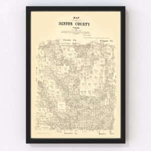 Vintage Map of Denton County, Texas 1879