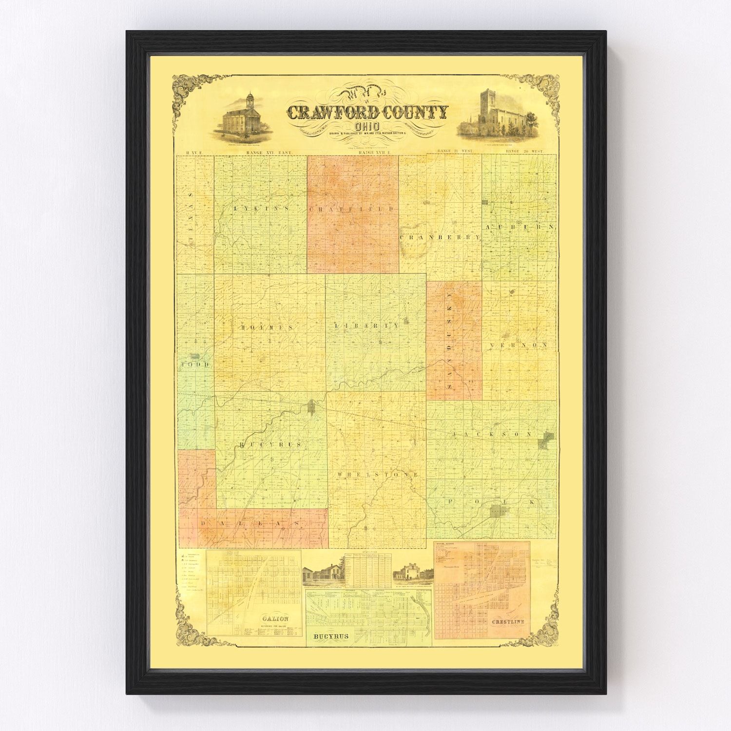 Vintage Map of Crawford County, Ohio 1850 by Ted's Vintage Art