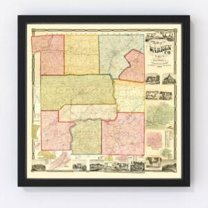 Vintage Map of Warren County, Ohio 1856