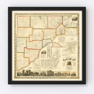 Vintage Map of Lucas County, Ohio 1861