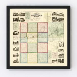 Vintage Map of Huntington County, Indiana 1866