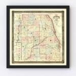 Vintage Map of Kane County, Illinois 1851