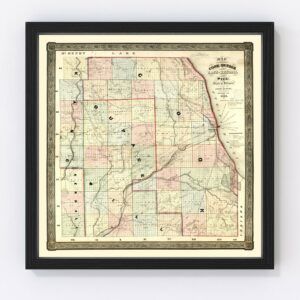 Vintage Map of Kane County, Illinois 1851