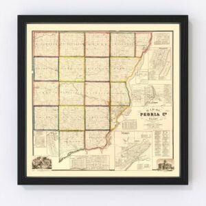 Vintage Map of Peoria County, Illinois 1861