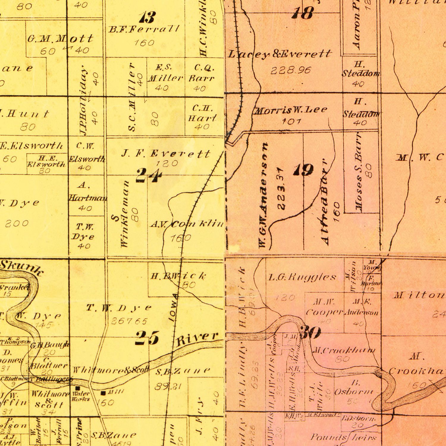 Vintage Map of Mahaska County, Iowa 1884