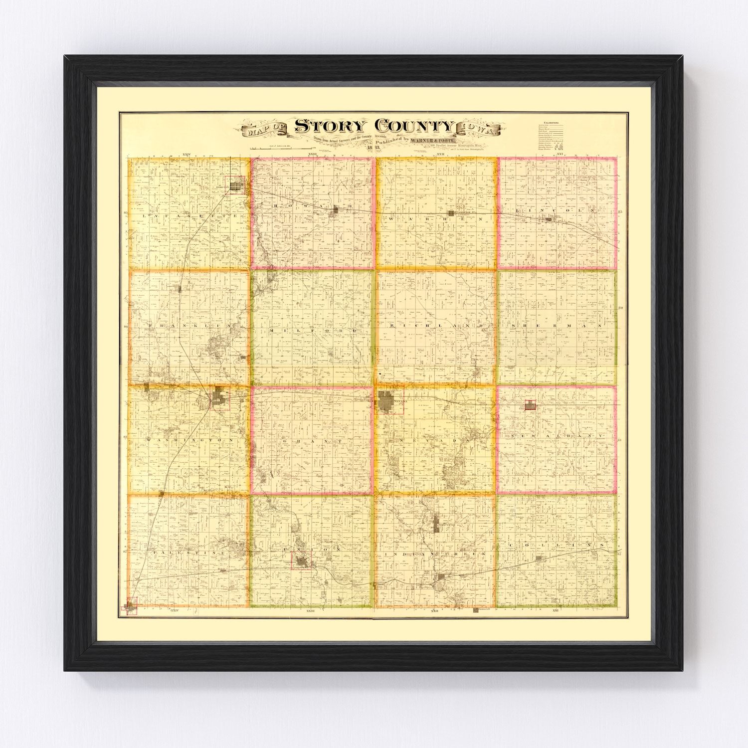 Vintage Map of Story County, Iowa 1883