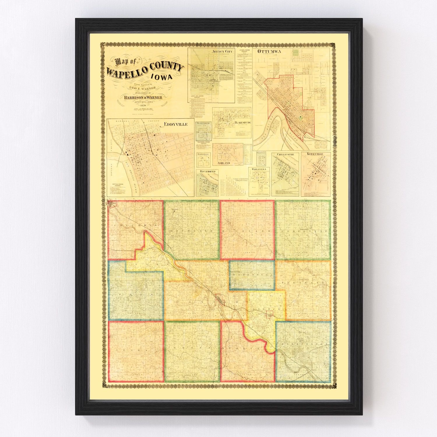 Vintage Map of Wapello County, Iowa 1870 15