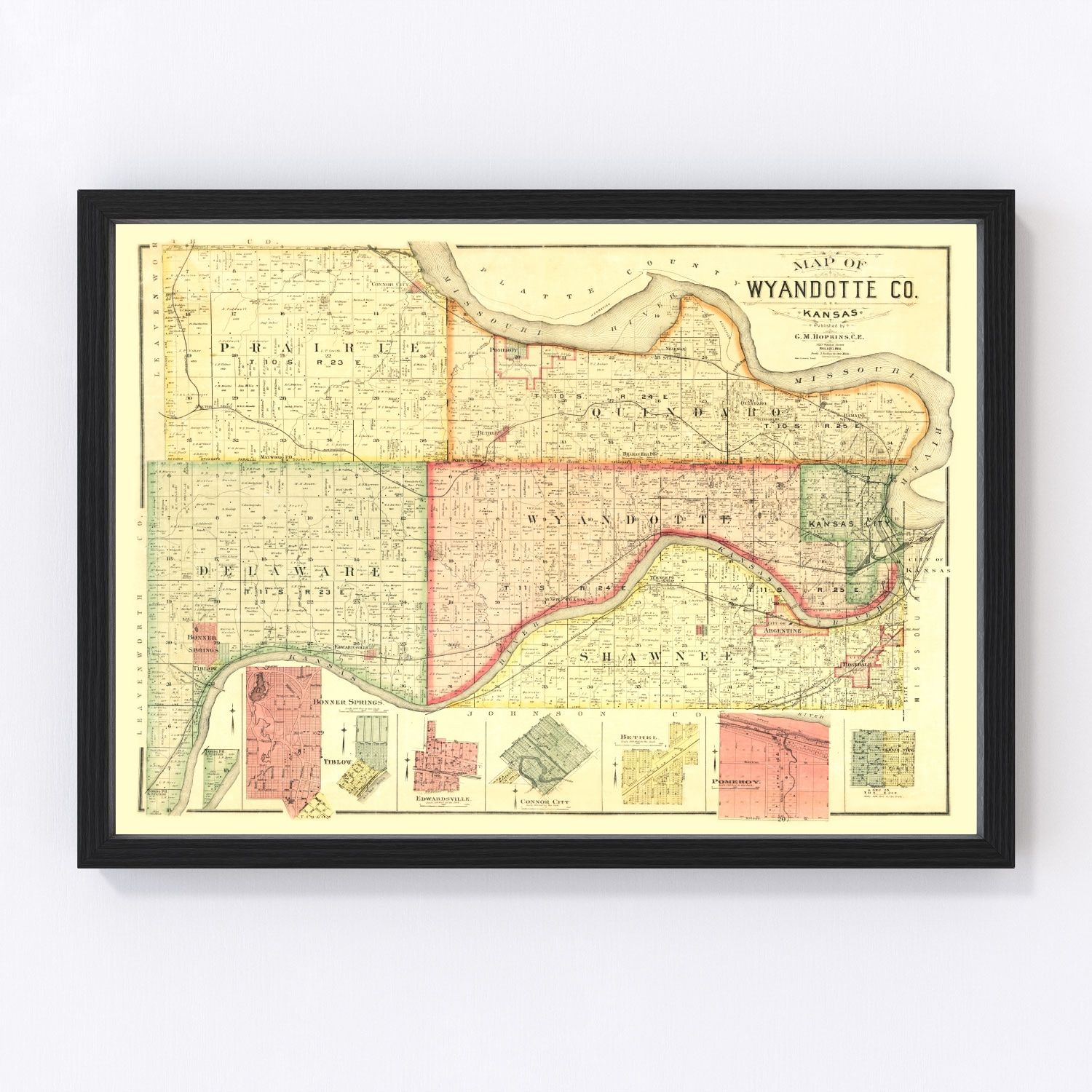 Vintage Map Of Wyandotte County Kansas 1887 By Ted S Vintage Art   3540 