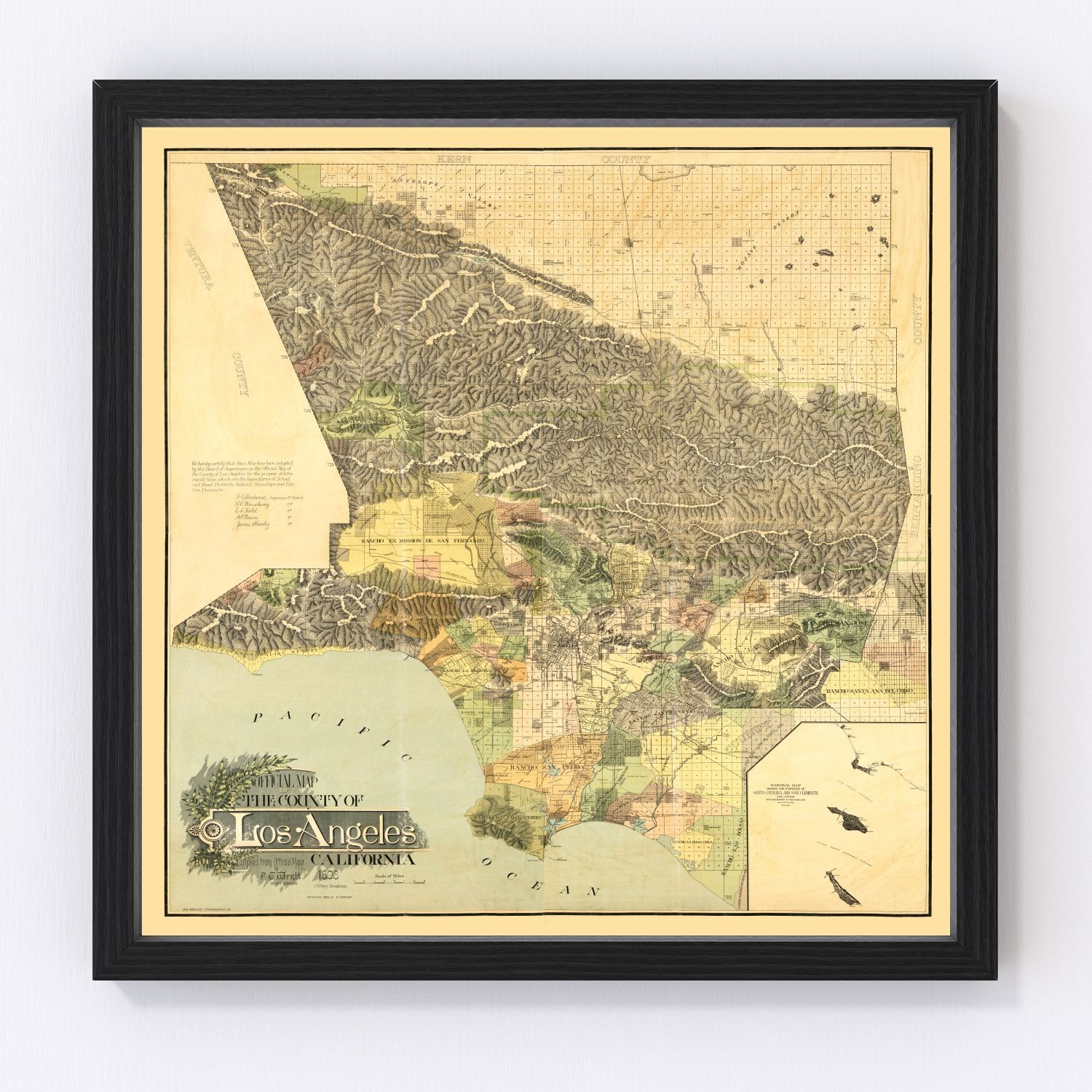 Vintage Map of Los Angeles County, California 1898