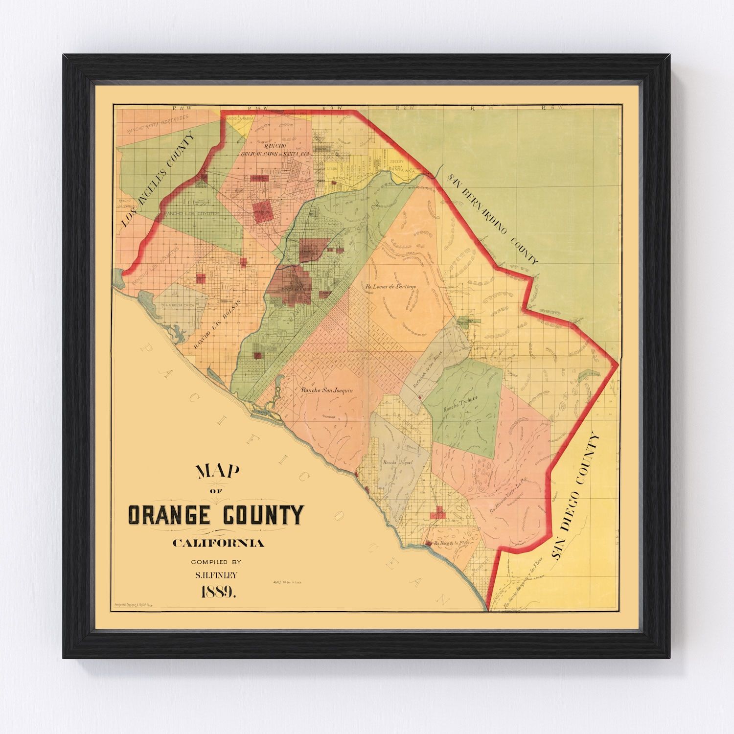 Vintage Map of Orange County, California 1889