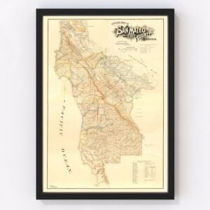 Vintage Map of San Mateo County, California 1894