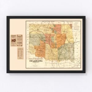 Vintage Map of Oklahoma, 1889