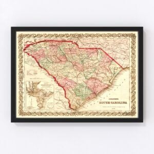 Vintage Map of South Carolina, 1876