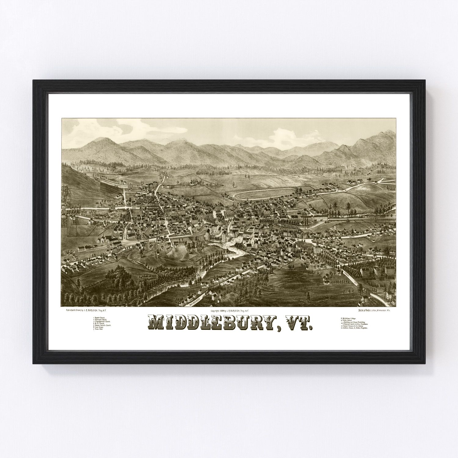 Vintage Map of Middlebury, Vermont 1886 15